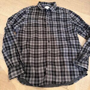 AMERICAN EAGLE MENS GRAY BLACK PLAID LONG SLEEVE BUTTON SHIRT SUPER SOFT M